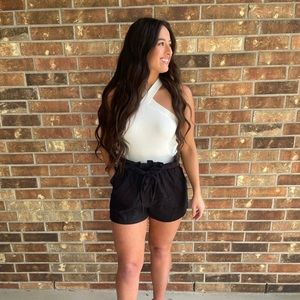 White Criss Cross Halter Neck Tank Top